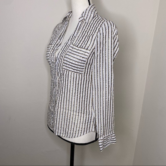 Express The Portofino Shirt Gold White Blue Striped Women's Sz Slim Small - Picture 6 of 9